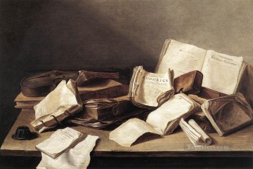 バロック Painting - 本の静物画 1628 オランダ バロック ヤン ダヴィッツ デ ヘーム